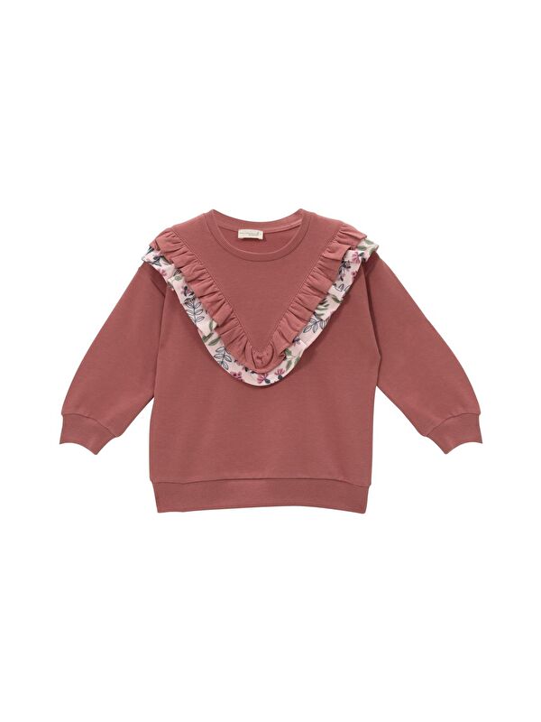 MİNİNİO Kız Çocuk Fırfır Detaylı Sweatshirt - Gül Kurusu