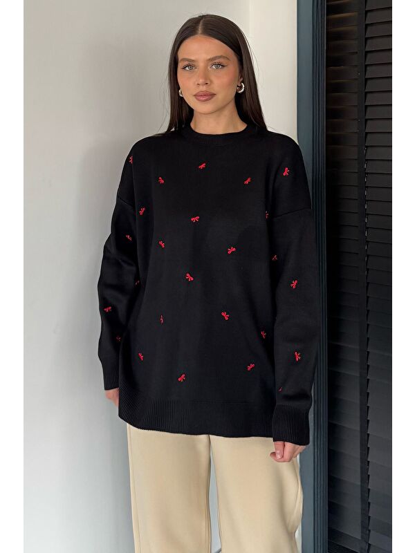 Gülseli Kadın Kurdele Nakışlı Triko Kazak (m-l-xl Uyumludur)