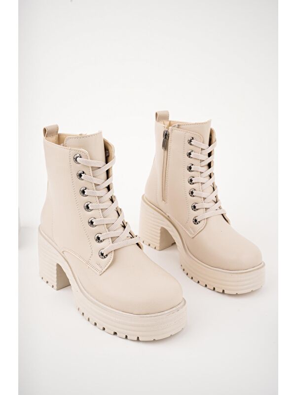 GRAZi Platform Topuklu Fermuarlı Bağcıklı Kadın Bot - Görsel 5