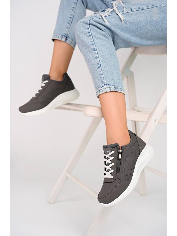 Asel Kadın Ortopedik Günlük Bağcıklı Yandan Fermuarlı Rahat Sneaker Spor Ayakkabı - Görsel 3