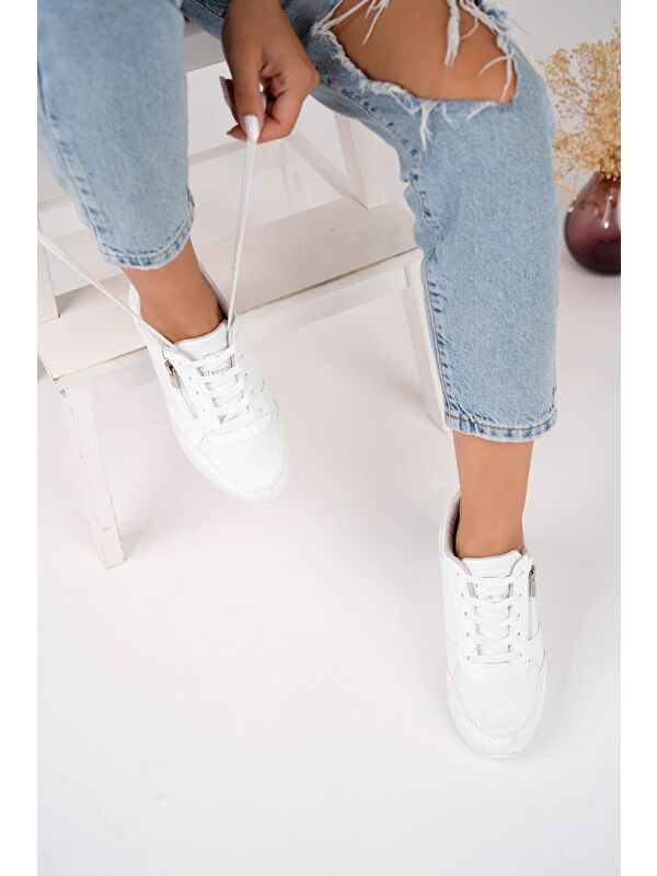 Asel Kadın Ortopedik Günlük Bağcıklı Yandan Fermuarlı Rahat Sneaker Spor Ayakkabı - Görsel 5