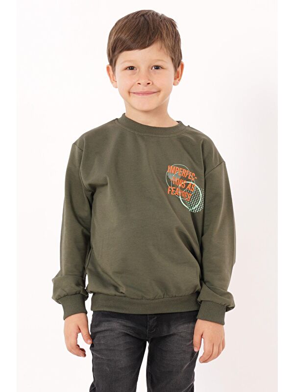 Zepkids Yazı Baskılı Haki Renk Erkek Çocuk  Sweatshirt