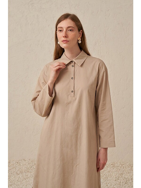 ALLDAY Bej-Düğme Detaylı Poplin Tunik