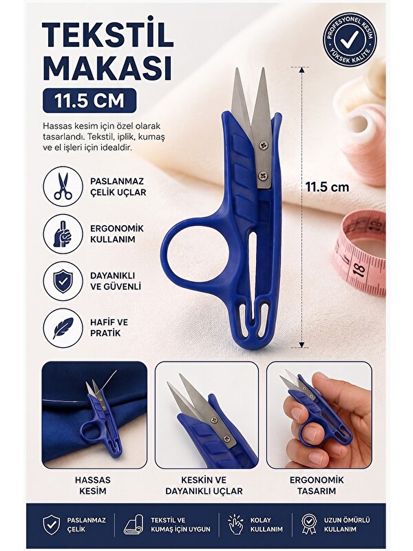 Artlantis Tekstil (Çıt) İplik Temizleme Makası 1 Adet Starline Paslanmaz Çelik Keskin Terzi Dikiş Makası Olta