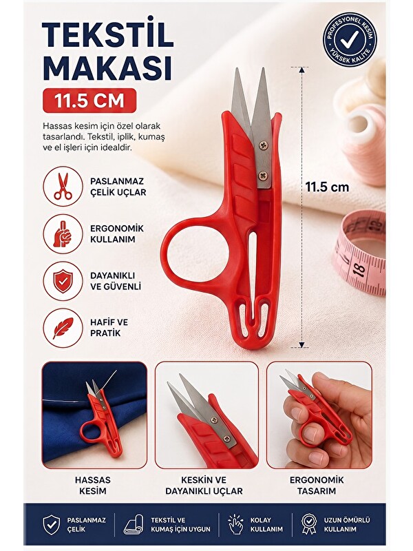 Artlantis Tekstil (Çıt) İplik Temizleme Makası 1 Adet Starline Paslanmaz Çelik Keskin Terzi Dikiş Makası Olta