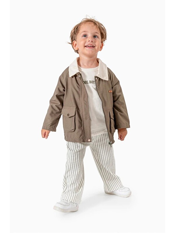 Jikko Baby Cep Detaylı Çizgili Pantolonlu 3'lü Takım 9073