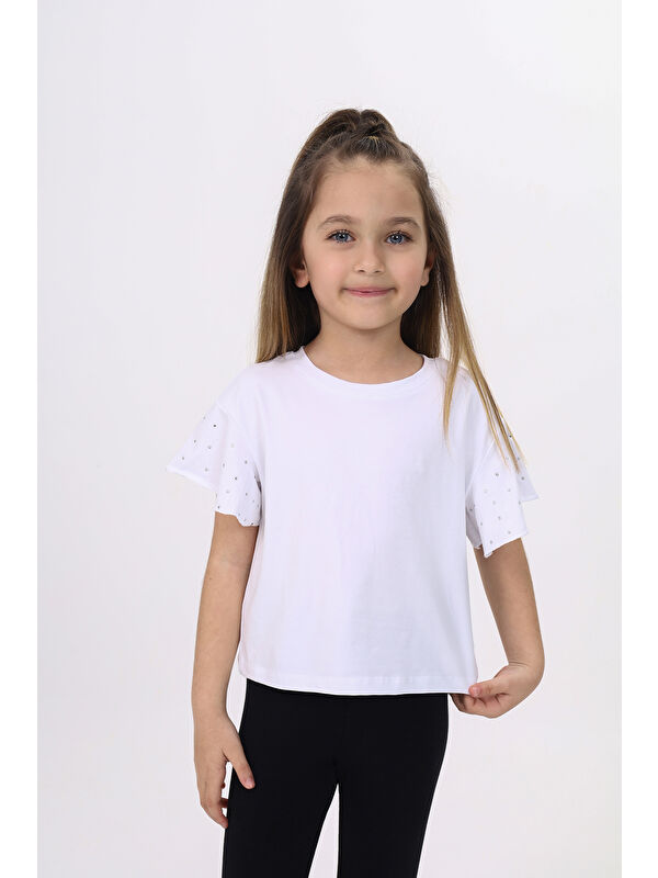 Toontoykids Kız Çocuk Baskılı Bisiklet Yaka Kolu Volanlı Tişört