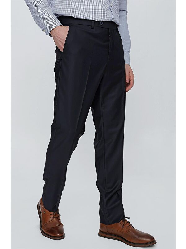 İMZA Lacivert Esnek Yandan Cepli Slim Fit Classic Pantolon 1003245013
