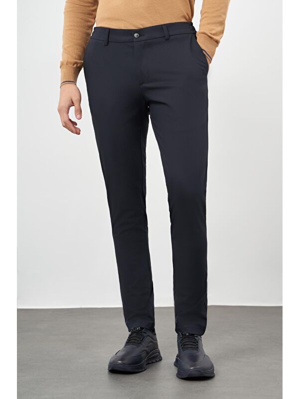 İMZA Koyu Lacivert Esnek Yandan Cepli Casual Slim Fit Jogger Pantolon 1003245159