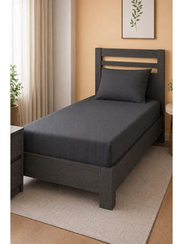 Çeyiz Diyarı Bella Tek Kişilik 100x200 cm Lastikli Çarşaf Takımı Antrasit