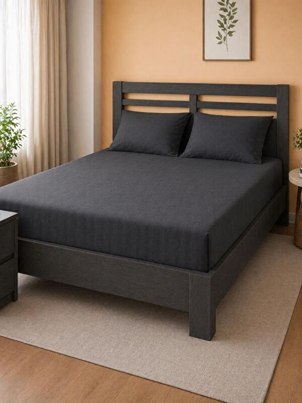 Çeyiz Diyarı Bella Çift Kişilik 160x200 cm Lastikli Çarşaf Takımı Antrasit