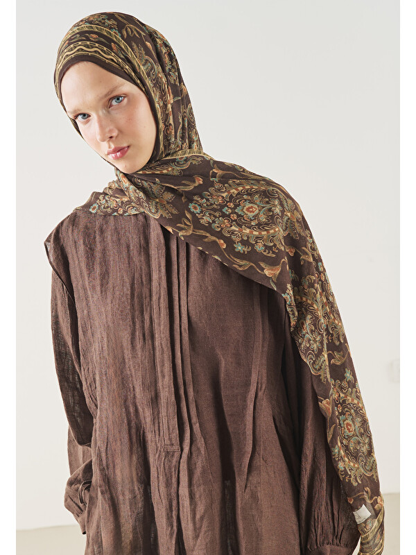 Fresh Scarfs Ethnic Touch Desen Soft Viskon Şal Acı Kahve