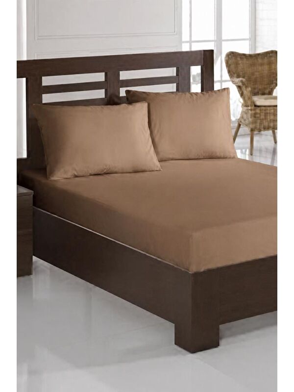 Çeyiz Diyarı Bella Çift Kişilik 160x200 cm Lastikli Çarşaf Takımı Kahve