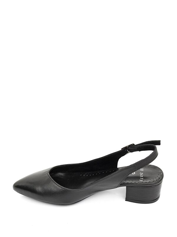 SİYAH Hakiki Deri Sivri Burun Kısa Kalın Topuklu Arkası Açık Kadın Yazlık Ayakkabı 24173 - Görsel 7