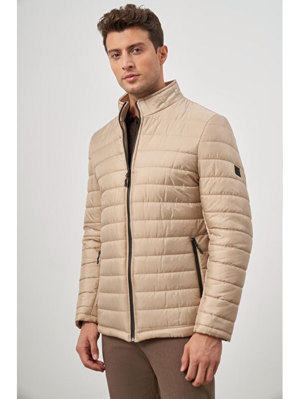 İMZA Bej Kapitone Hakim Yaka Düz Yırtmaçsız Tam Astar Slim Fit Classic Şişme Mont 1007245155