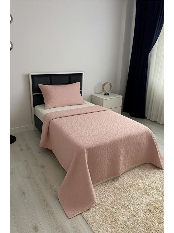 Çeyiz Diyarı Powderlove 2 Parça Tek Kişilik Yatak Örtüsü 180x235 cm Pudra