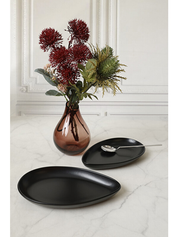 Keramika Mat Siyah Serenity Kayık Tabak 24 Cm 2 Adet