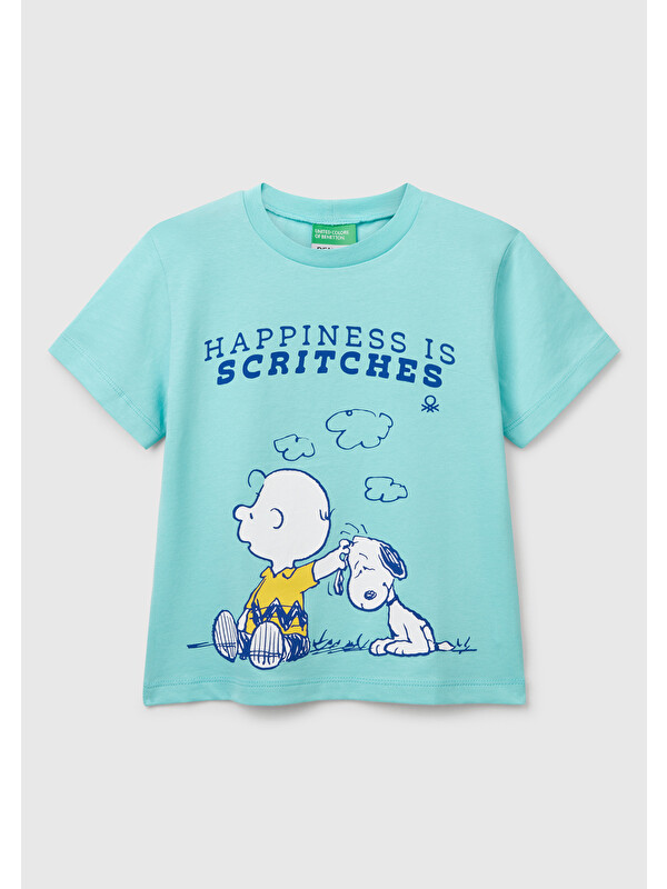 United Colors Of Benetton Erkek Çocuk Su Yeşili Peanuts Baskılı Tişört