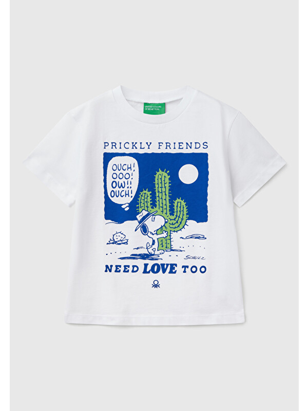 United Colors Of Benetton Erkek Çocuk Beyaz Peanuts Baskılı Tişört