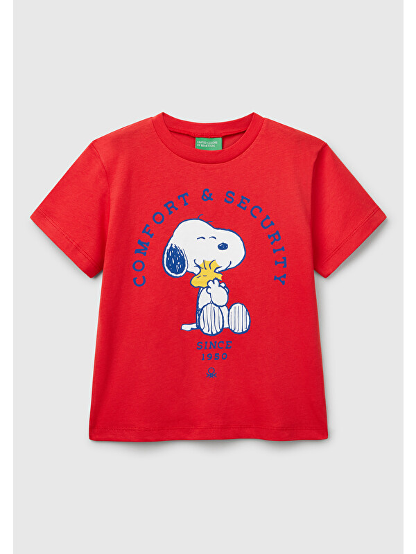 United Colors Of Benetton Erkek Çocuk Kırmızı Peanuts Baskılı Tişört