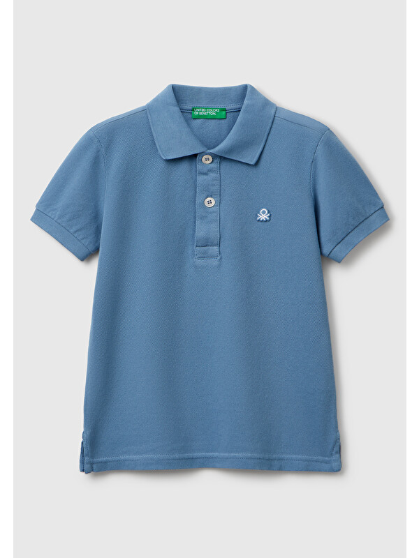 United Colors Of Benetton Erkek Çocuk Havacı Mavi Logolu Pike Polo Tişört