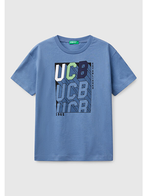 United Colors Of Benetton Erkek Çocuk Havacı Mavi Benetton Logo Baskılı Tişört