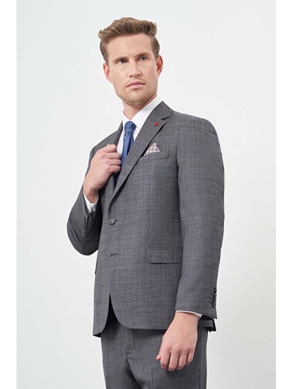 İMZA Koyu Antrasit Düz Flannel Mono Yaka 2 Düğme 4 Drop Comfort Fit Classic Takım Elbise 1001245164