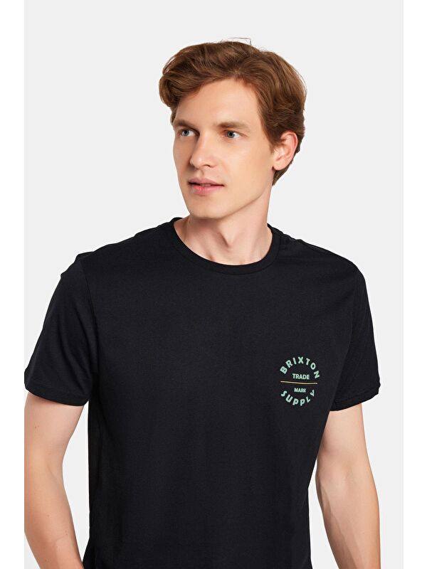 TUDORS Erkek Slim Fit Dar Kesim %100 Pamuk Yumuşak Dokulu Baskılı Siyah Bisiklet Yaka Tişört