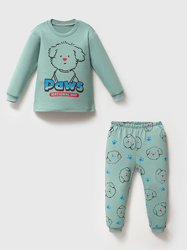Mahfel %100 Pamuklu Premium Yeşil Köpekli Çocuk Pijama Takımı 1-6 Yaş