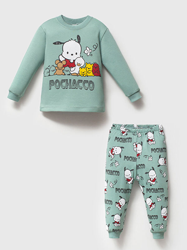 Mahfel %100 Pamuklu Kız Çocuk Yeşil Yavru Köpekli Çocuk Pijama Takımı 1-6 Yaş