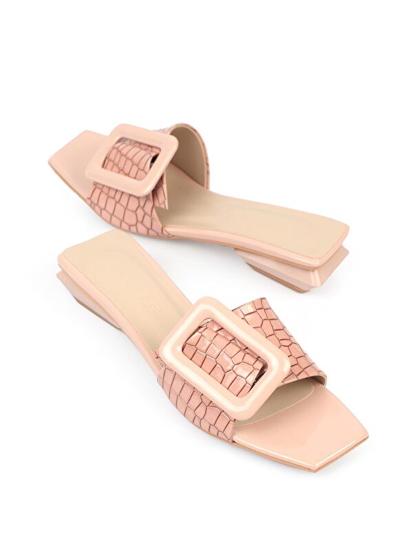 Kısa Topuklu Tokalı Rugan Kroko Kadın Terlik - Görsel 2