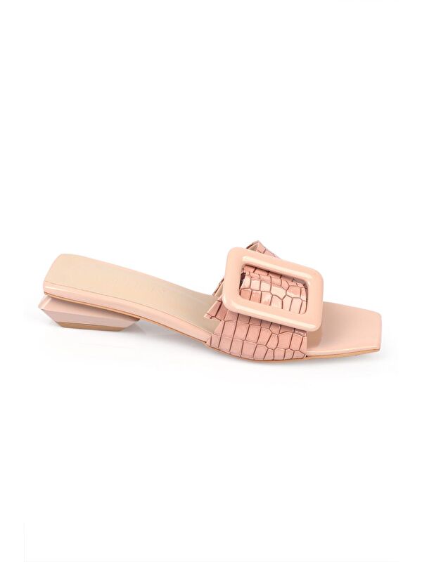 Kısa Topuklu Tokalı Rugan Kroko Kadın Terlik - Görsel 4