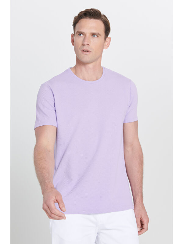 AC&Co / Altınyıldız Classics Erkek Lila Slim Fit Dar Kesim Bisiklet Yaka Kısa Kollu Yumuşak Tuşeli Basic Tişört