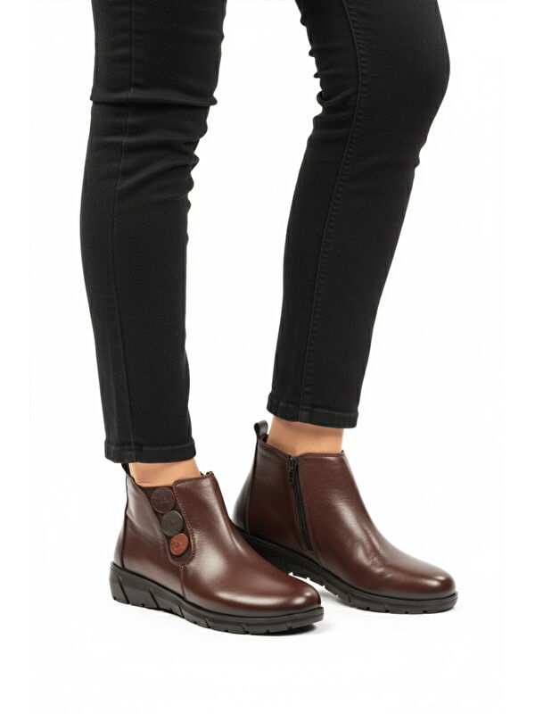 Kahve Hakiki Deri Anatomik Kaymaz Taban Kadın Bot Z406 Z - Görsel 2