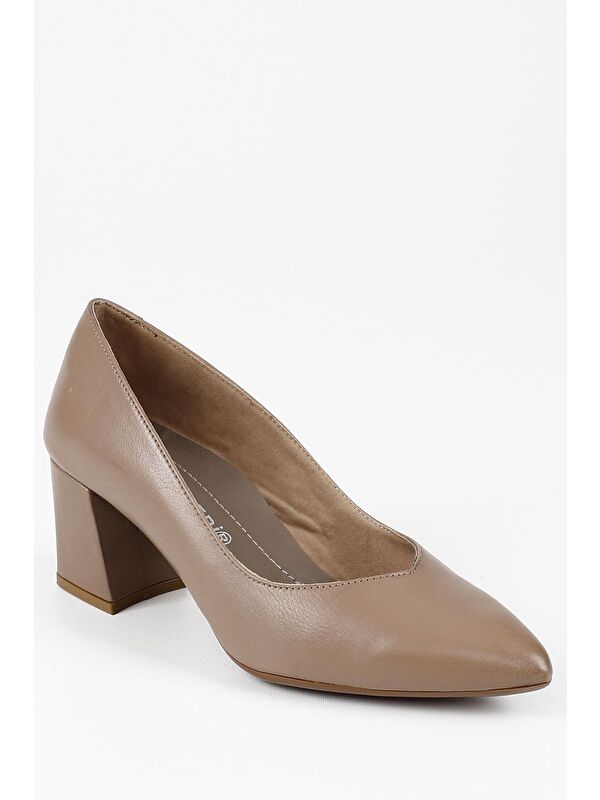 VİZON Hakiki Deri Sivri Burun Orta Kalın Topuklu Kadın Ayakkabı 24170 - Görsel 7