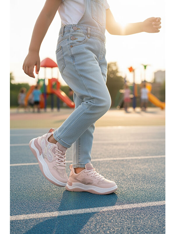 Pudra Bağcıklı Hafif Esnek Kız Çocuk Spor Ayakkabı 1990 F - Görsel 4