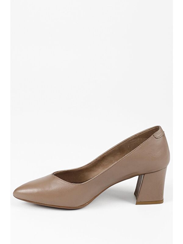 VİZON Hakiki Deri Sivri Burun Orta Kalın Topuklu Kadın Ayakkabı 24170 - Görsel 8