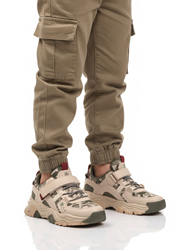 Krem Cırtlı Hafif Esnek Erkek Çocuk Spor Ayakkabı 2021 F - Görsel 2