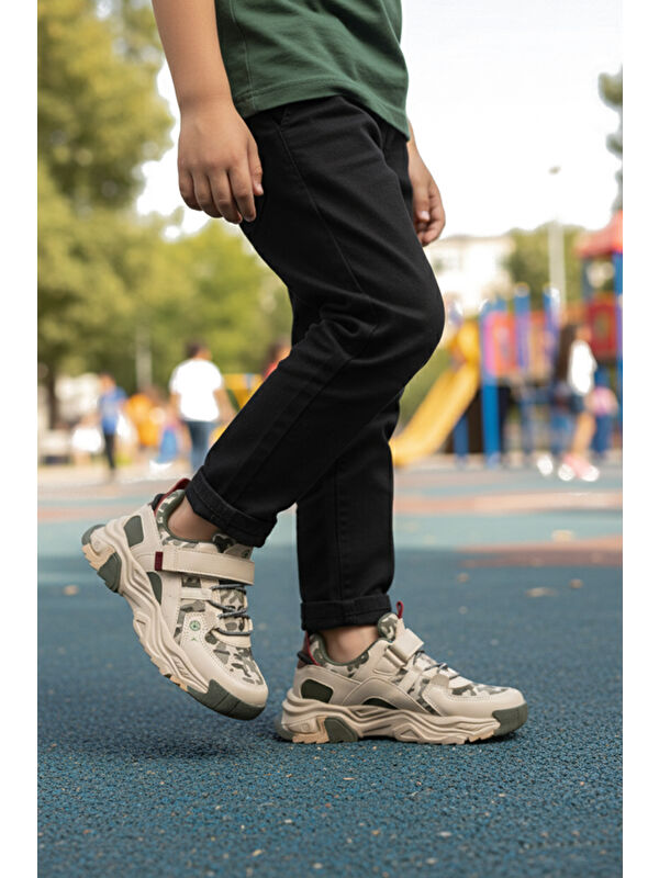 Krem Cırtlı Hafif Esnek Erkek Çocuk Spor Ayakkabı 2021 F - Görsel 4