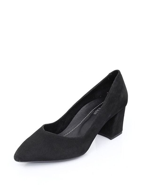 SİYAH Hakiki Deri Sivri Burun Orta Kalın Topuklu Kadın Ayakkabı 24170 - Görsel 9