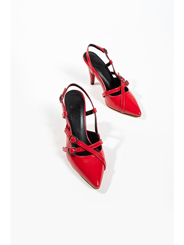 DUXAL SHOES Zora Kadın Kırmızı Rugan Toka Detaylı Bilek Bağlı Topuklu Ayakkabı