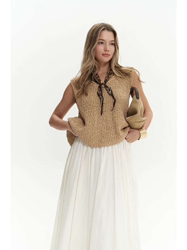Bohemai Knitle Rahat Kalıp Triko Tarçın Crop