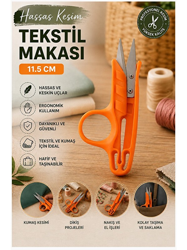 artmaster Turuncu Tekstil Makası İplik Temizleme 1 Adet Starline Paslanmaz Çelik Keskin Terzi Dikiş Makası Olt