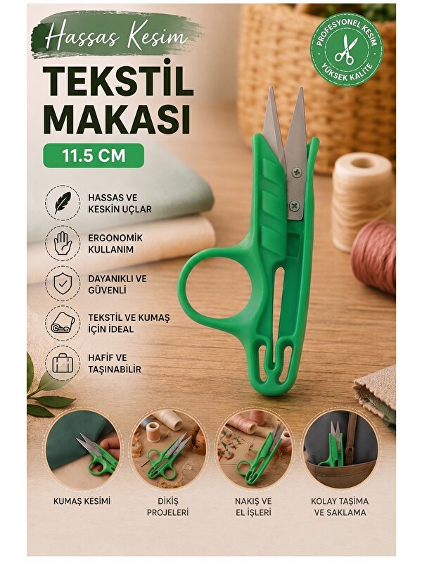 artmaster Yeşil Tekstil Makası İplik Temizleme 1 Adet Starline Paslanmaz Çelik Keskin Terzi Dikiş Makası Olta