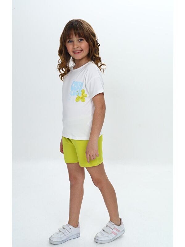 Toontoykids Kız Çocuk Göğsü Çiçek Yazı Baskılı Şortlu Takım