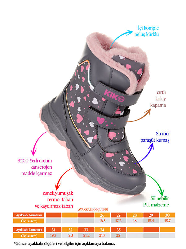 Kartanesi Cırtlı Kız Çocuk Kar Bot Soğuk Suya Dayanıklı - Görsel 3