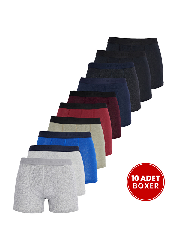 TUDORS Erkek 10'Lu Elastanlı Pamuklu Esnek Kumaş Premium Seri Boxer