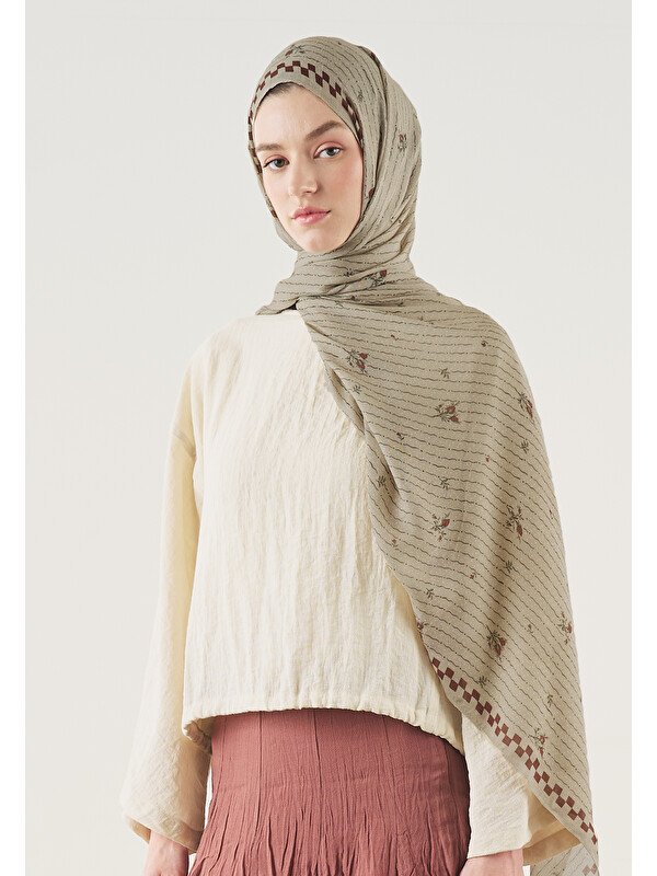 Fresh Scarfs Garden Essence Desen Soft Viskon Şal Vizon