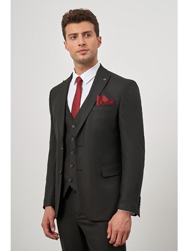 İMZA Siyah Kılıç Yaka Yelekli 6 Drop Slim Fit Classic Takım Elbise 1001245153