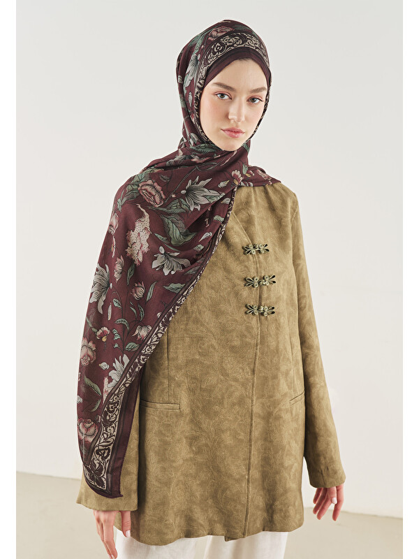 Fresh Scarfs Pure Ethnic Desen Soft Viskon Şal Mürdüm